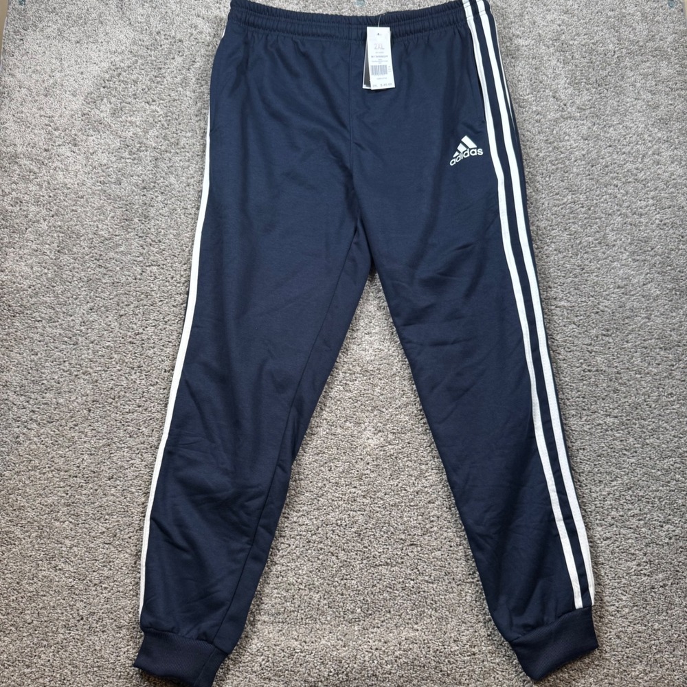 Adidas Essentials Fleece Tapered Pants Men 3-Stripe Navy Blue 2XL NEW